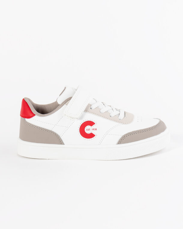 White Sneaker, red, grey detail