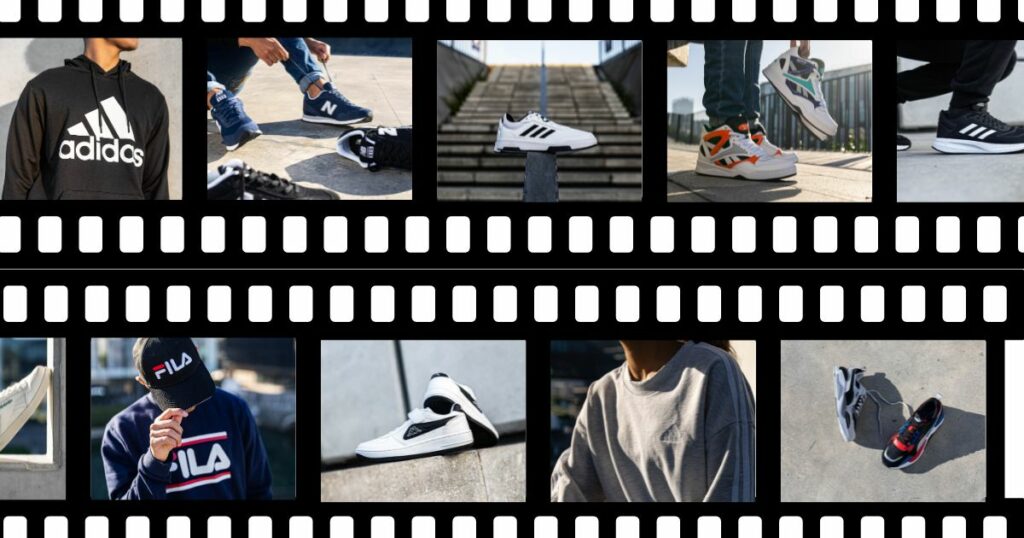 Collage of variety of footwear & apparel from different brands