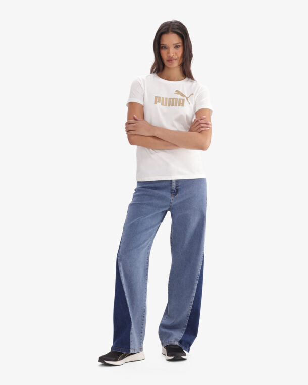 Puma L ESS Metallic Logo Tee 631536 52 White/Gold